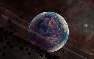 Картинка планета, астероиды, кольца