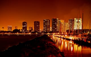 Картинка ночной город, свечение, отражение