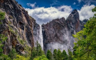 Картинка водопад, скалы, обрыв