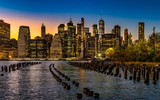 Картинка ночной город, вода, нью-йорк