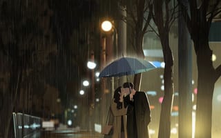Картинка любовь, поцелуй, дождь
