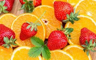 Картинка клубника, апельсин, фрукты
