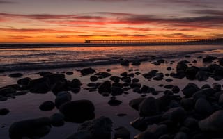 Картинка закат, мост, море