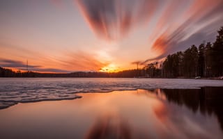 Картинка закат, озеро, лед