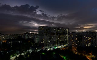Картинка ночной город, здание, огни