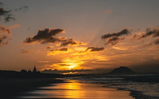 Картинка закат, побережье, песок