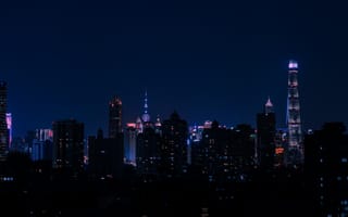 Картинка ночной город, башня, огни