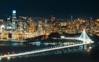 Картинка ночной город, мост, огни