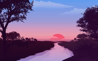 Картинка река, закат, пейзаж
