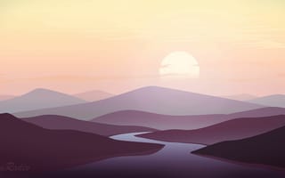 Картинка горы, река, закат