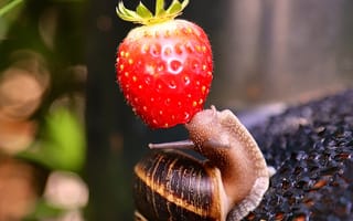 Картинка улитка, клубника, ягода