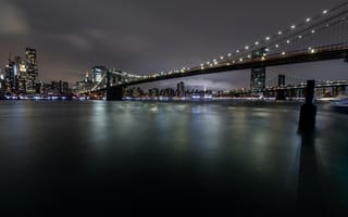 Картинка ночной город, здания, мост