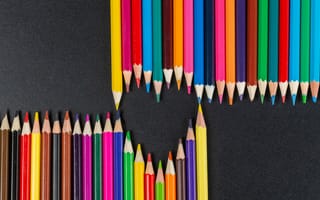 Картинка сердце, карандаши, разноцветный