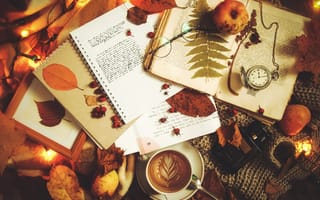 Картинка кофе, тетрадь, осень