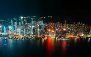 Картинка ночной город, побережье, вид сверху