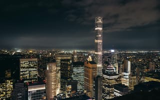 Картинка ночной город, здания, вид сверху