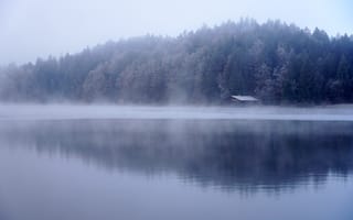 Картинка озеро, дом, лес