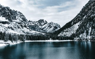 Картинка озеро, горы, снег