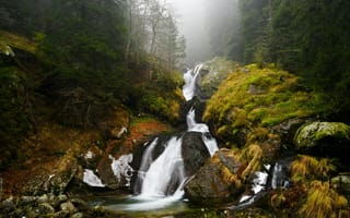 Картинка водопад, река, туман