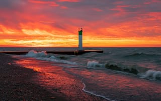 Картинка маяк, море, закат
