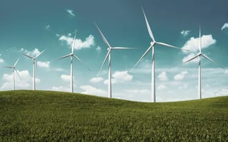 Картинка ветровая электростанция, турбины, холм