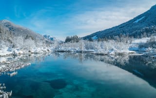 Картинка озеро, снег, зима