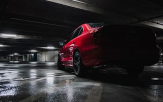 Обои автомобиль, красный, мокрый