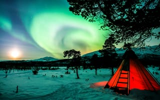 Картинка палатка, ночь, северное сияние