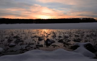 Картинка озеро, закат, лед