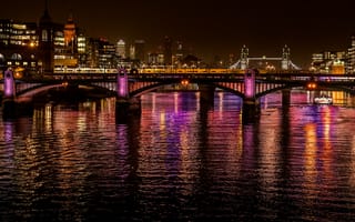 Картинка ночной город, город, мост