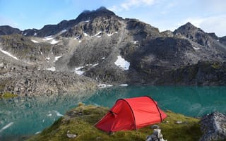 Картинка горы, озеро, палатка