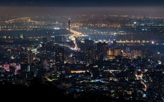 Картинка ночной город, город, вид сверху
