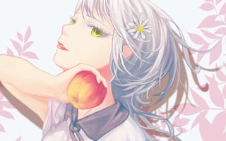 Картинка девушка, взгляд, яблоко