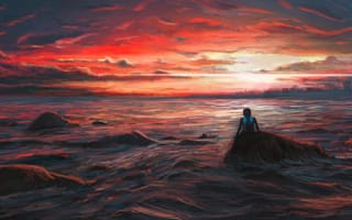 Картинка человек, одиночество, море