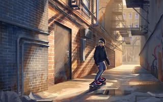 Картинка скейтер, скейт, улица