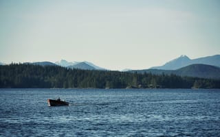 Картинка лодка, озеро, лес
