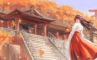 Картинка девушка, кимоно, пагода
