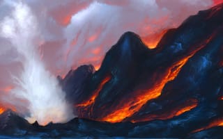 Картинка вулкан, лава, арт