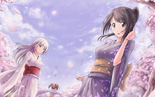 Обои девушка, кимоно, сакура