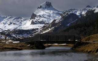 Картинка гора, река, снег