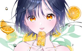 Картинка девушка, мороженое, апельсины