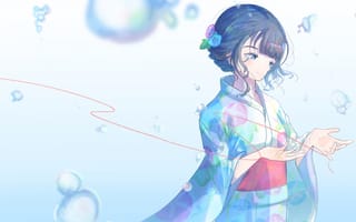 Картинка девушка, кимоно, голубой
