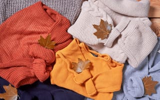 Картинка свитеры, листья, осень