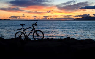 Картинка велосипед, силуэт, море