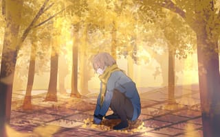 Картинка парень, шарф, листья