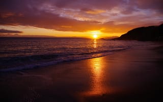 Картинка солнце, закат, побережье