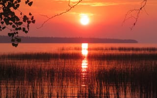 Картинка солнце, закат, озеро