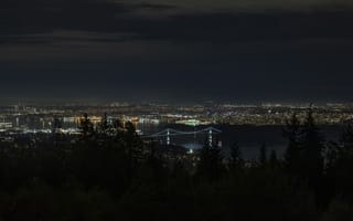 Картинка ночной город, мост, огни