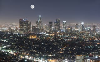 Картинка ночной город, город, луна