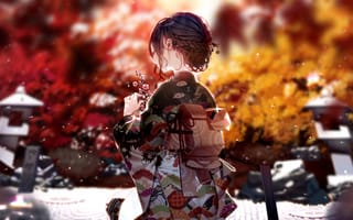 Картинка девушка, кимоно, сакура